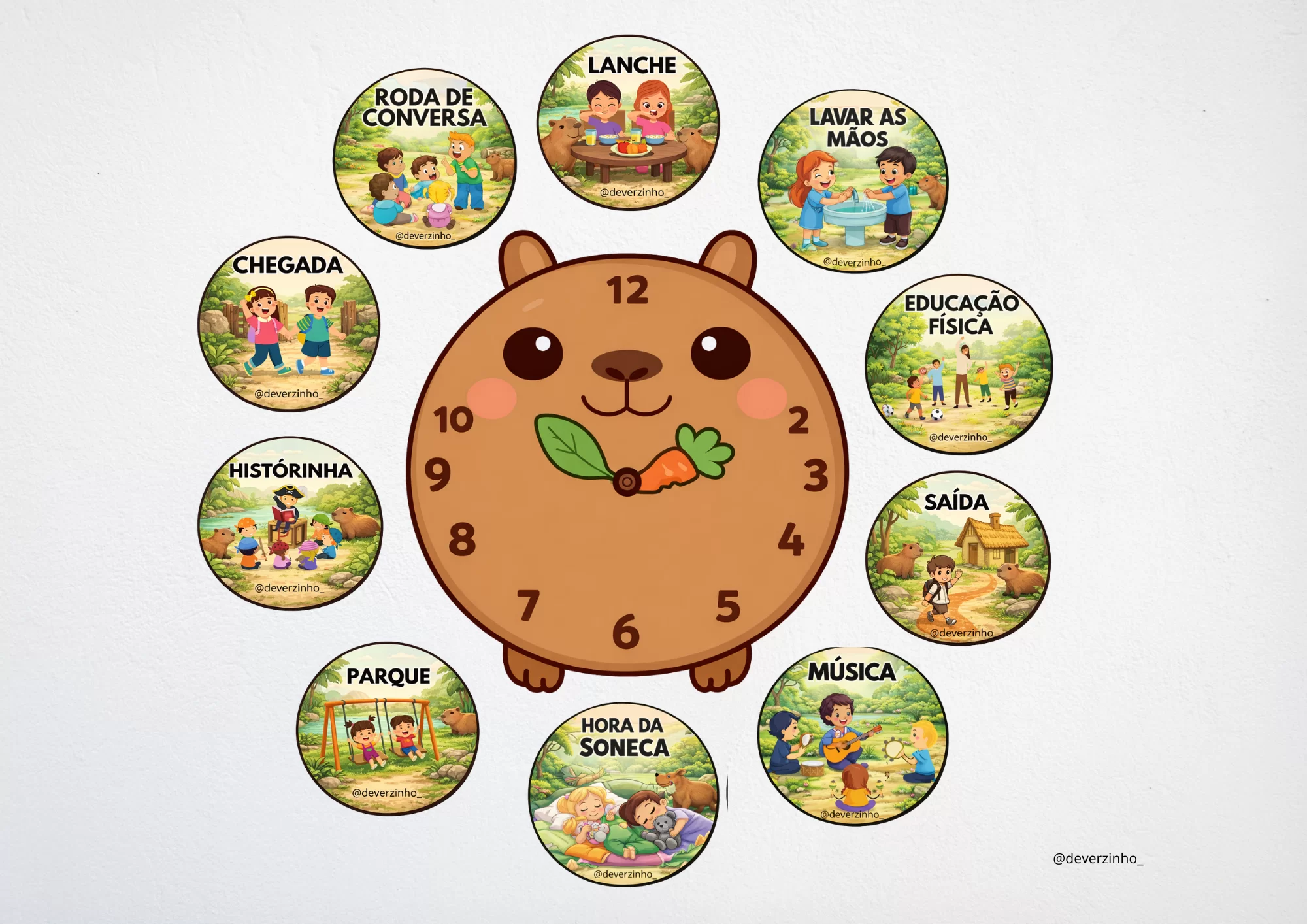 Relógio da Rotina da Educação Infantil - Tema Capivara - Imagem 5
