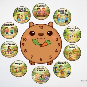 Relógio da Rotina da Educação Infantil - Tema Capivara